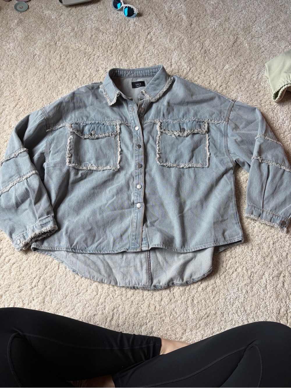 Vici Light Wash Denim Button-Front Shacket